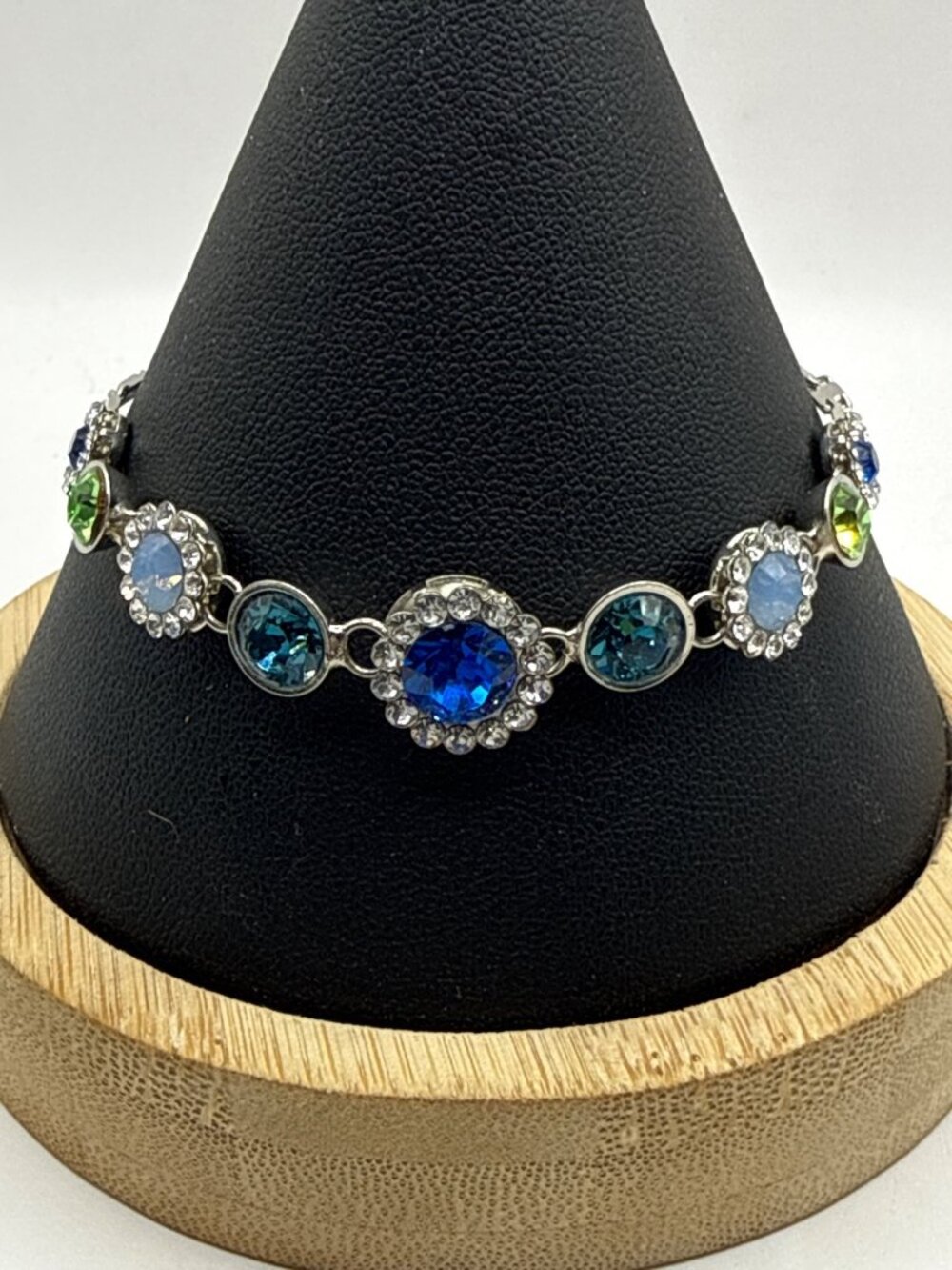 Vintage Y2K Blue Crystal Halo Statement Link Bracelet Whimsigoth Mermaidcore Gla